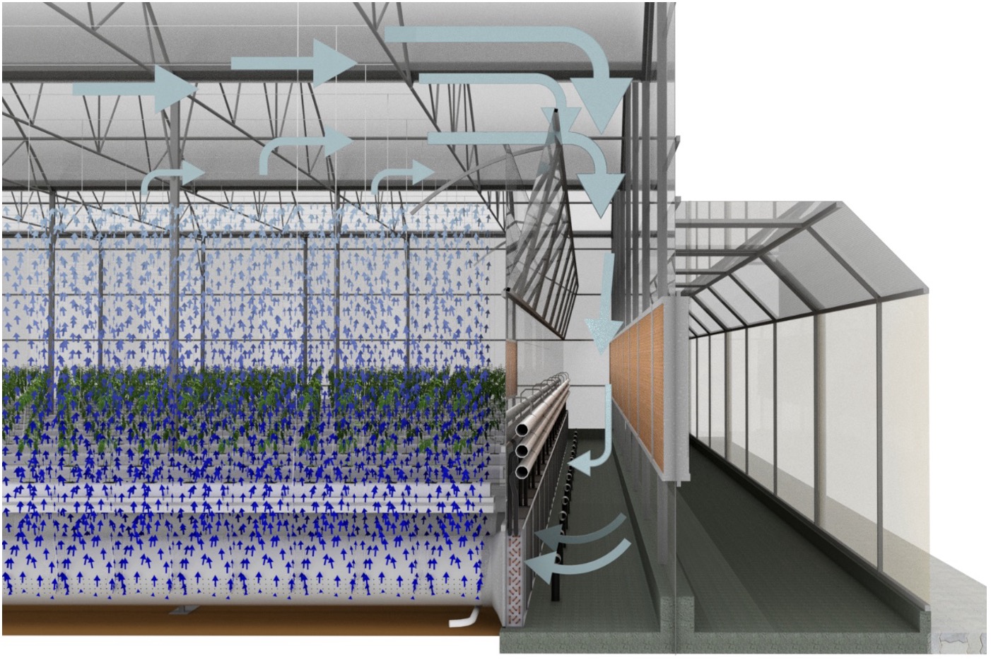 Greenhouse climate cooling and airflow design model
