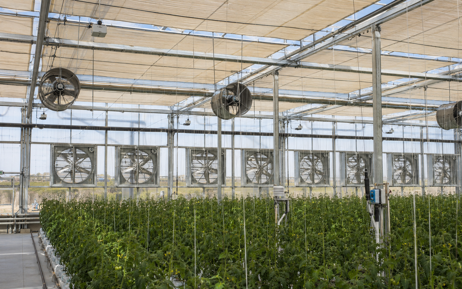 Integrated greenhouse ventilation, screening and climate-control systems