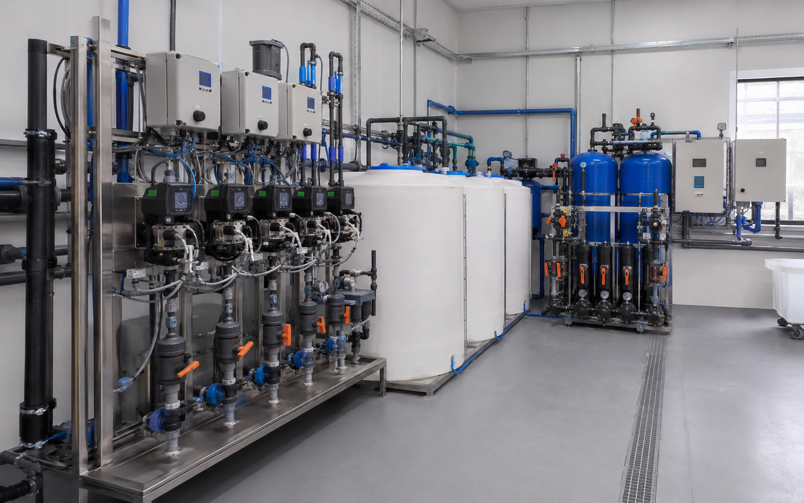 Commercial greenhouse fertigation and water-treatment room